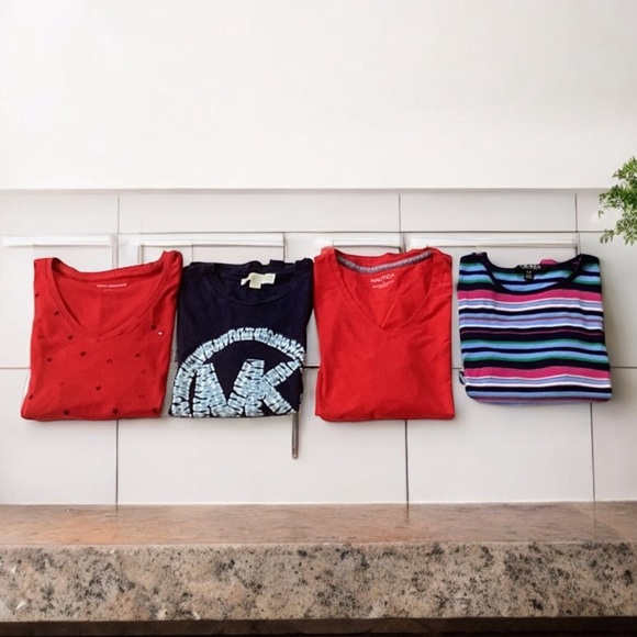 DESIGNER T SHIRTS WOMEN BUNDLE OF 4 NAUTICA TOMMY HILFIGER MICHAEL KORS LAUREN - Picture 2 of 10